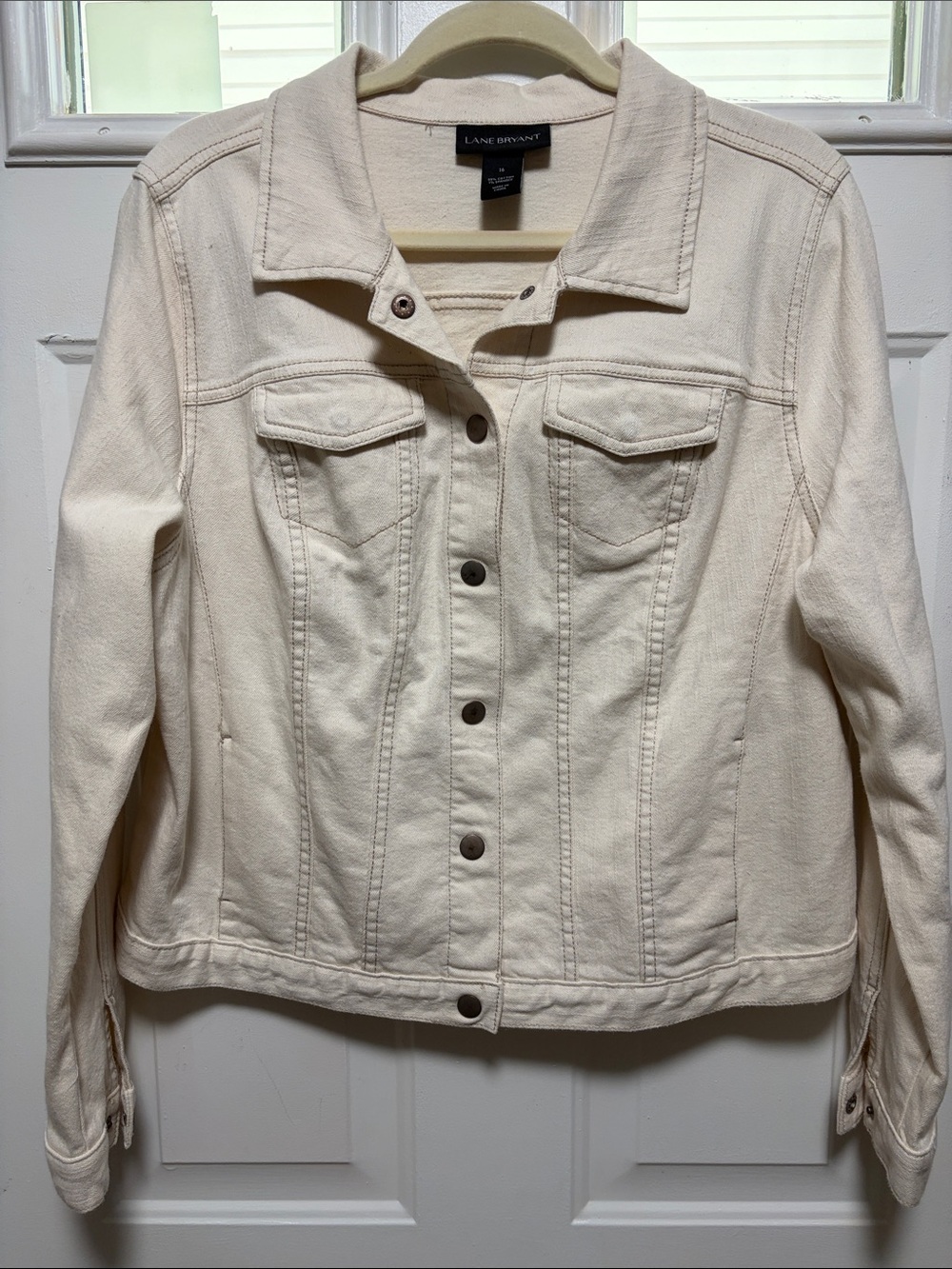 Lane Bryant Cream Snap Front Jean Jacket